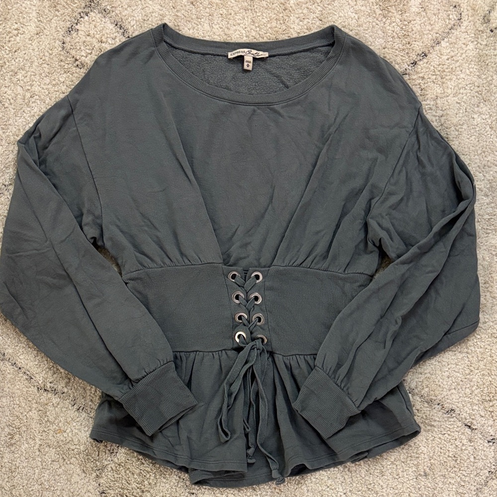 Express Charcoal Lace-Up Women's Blouse